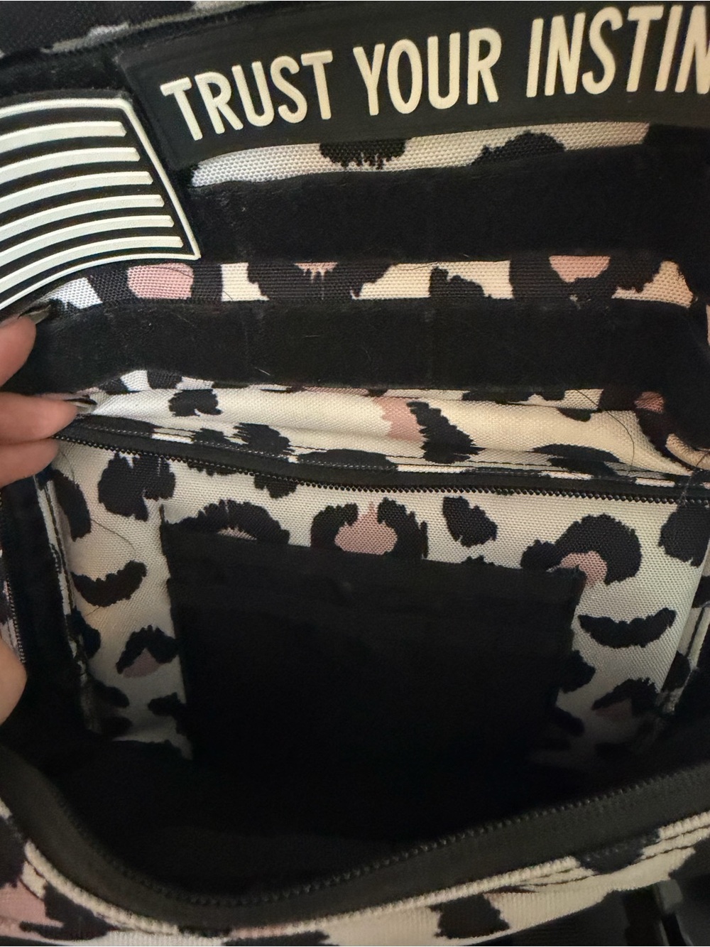 WOLFPACK Leopard Print Backpack - Black, White & Pale Pink - Picture 11 of 14